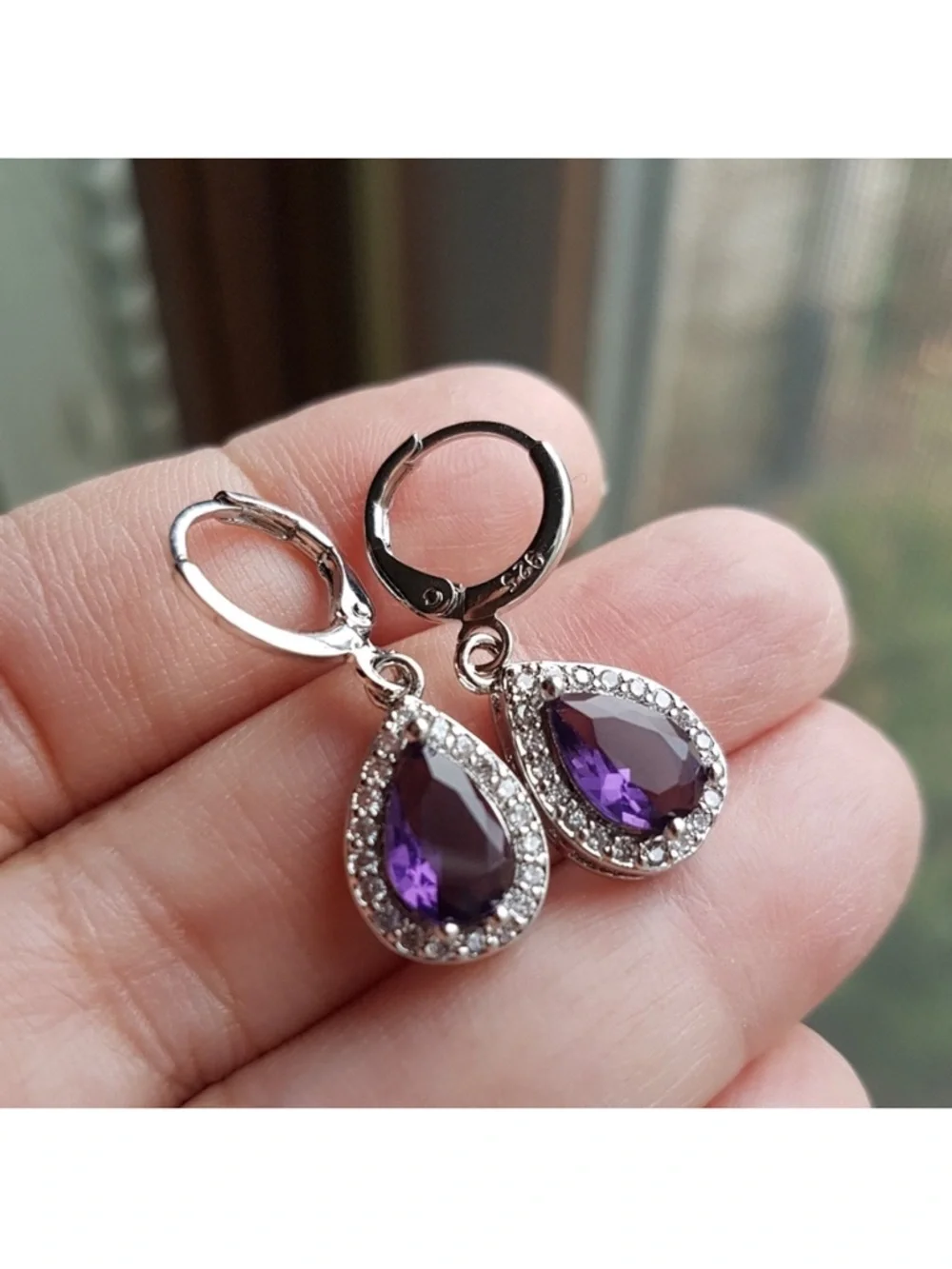 Swarovski Elements Amethyst Purple 925 Sterling Silver Teardrop Earrings NEW